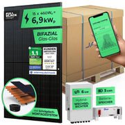 PV-Komplettset 6,9 kWp: 15x460Wp Glas-Glas-Module, Schrägdach-Montage, Deye 6kW Hybrid-Wechselrichter, 5kWh Speicher