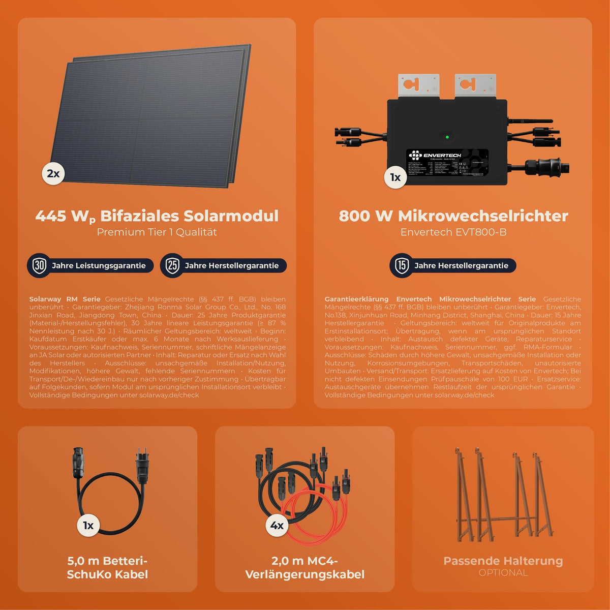 SOLARWAY Balkonkraftwerk 890 Watt | Envertech 600/800 Watt | Bifazial inkl. App & WiFi