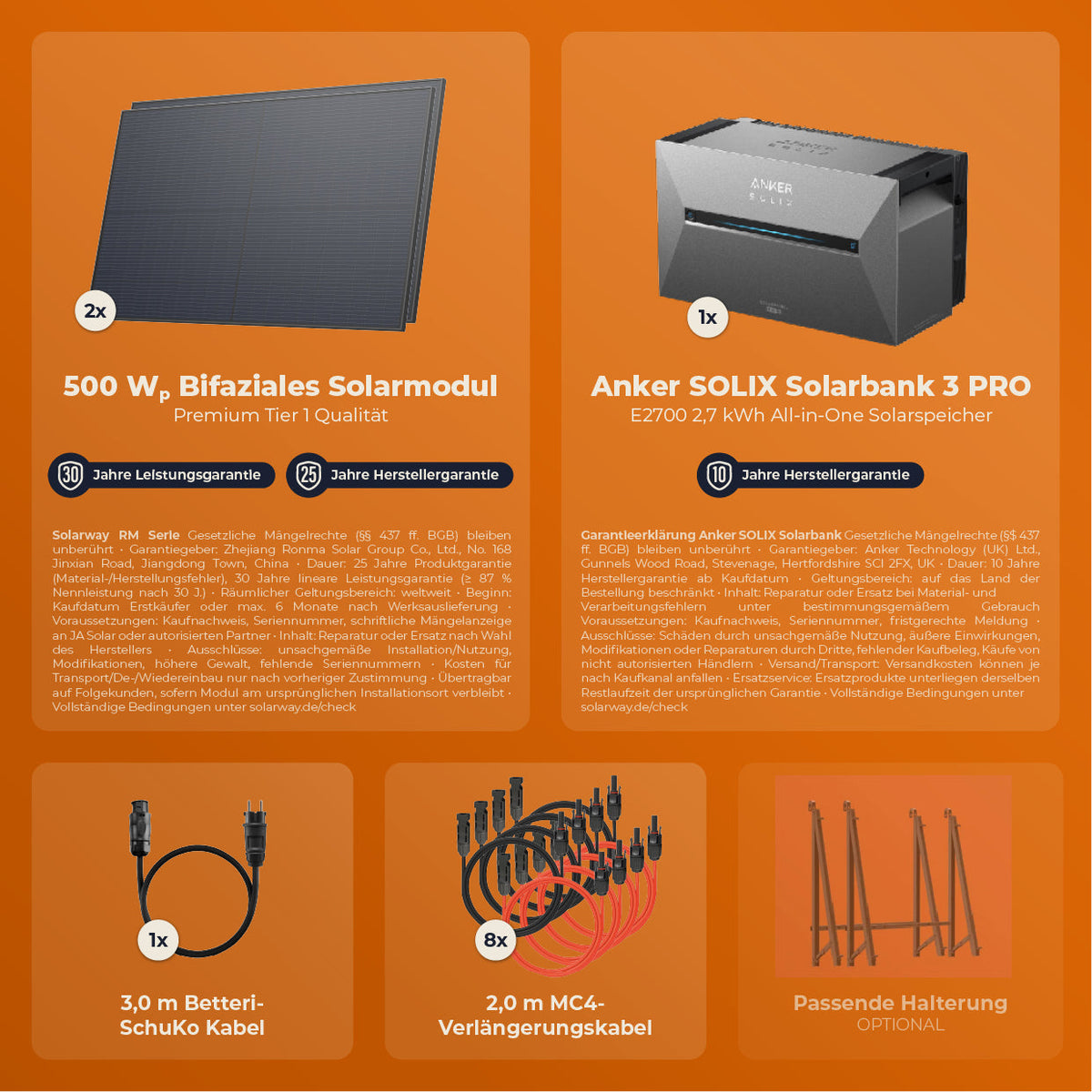SOLARWAY Balkonkraftwerk 1000 Watt | Anker SOLIX Solarbank 3 E2700 Pro 2,7 kWh Speicher