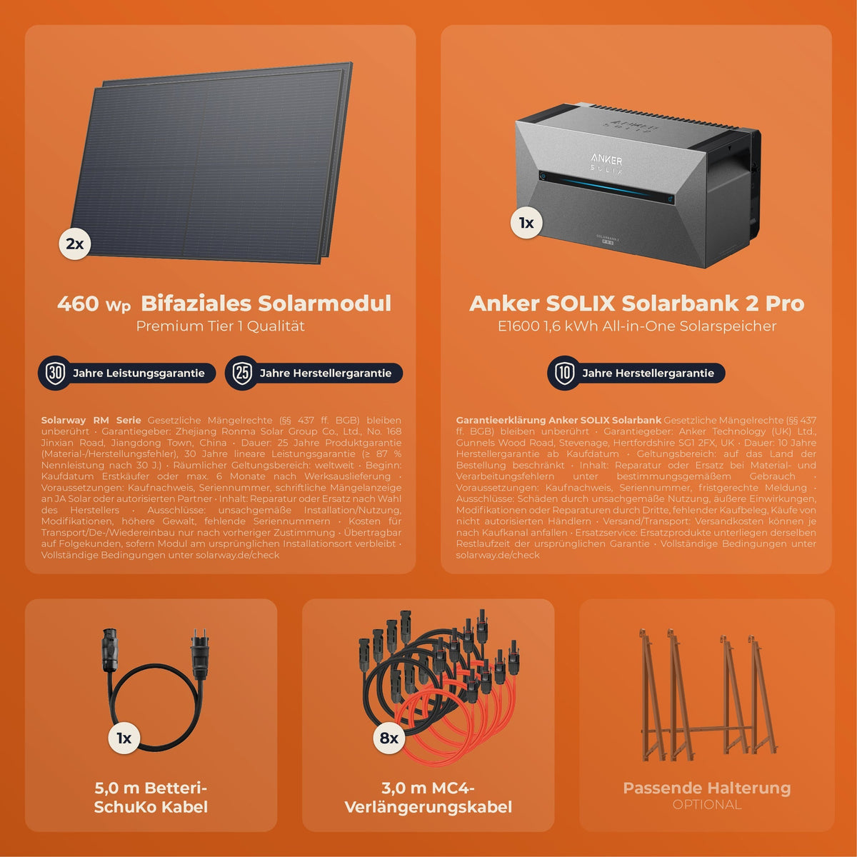 SOLARWAY Balkonkraftwerk 920 Watt | Anker SOLIX Solarbank 2