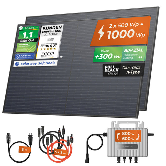SOLARWAY Balkonkraftwerk 1000 Watt mit EcoFlow 600/800 Watt Wechselrichter