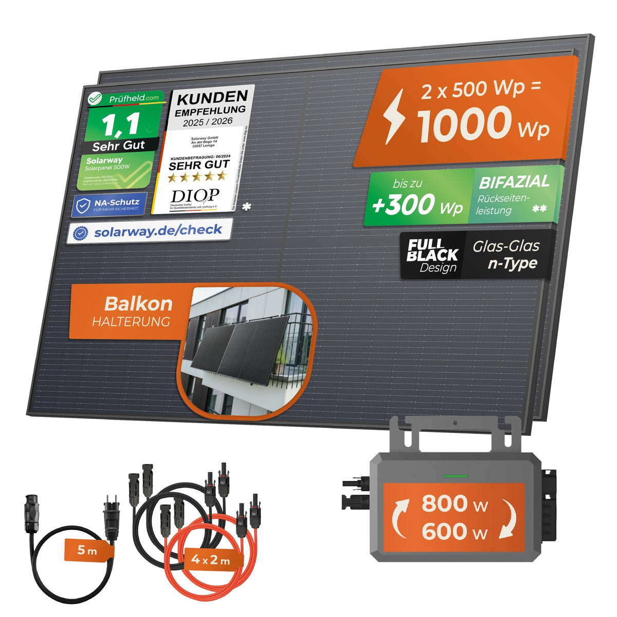 SOLARWAY Balkonkraftwerk 1000 Watt mit Hoymiles 800 Watt – Produktansicht 8