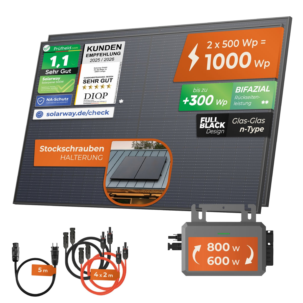 SOLARWAY Balkonkraftwerk 1000 Watt mit Hoymiles 800 Watt – Produktansicht 10