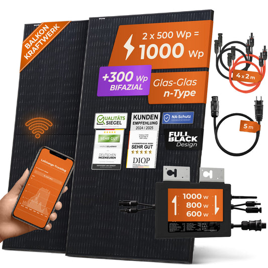 Balkonkraftwerk 4 x 500 Wp Bifazial | Envertech (800 W) - Ohne Halterung