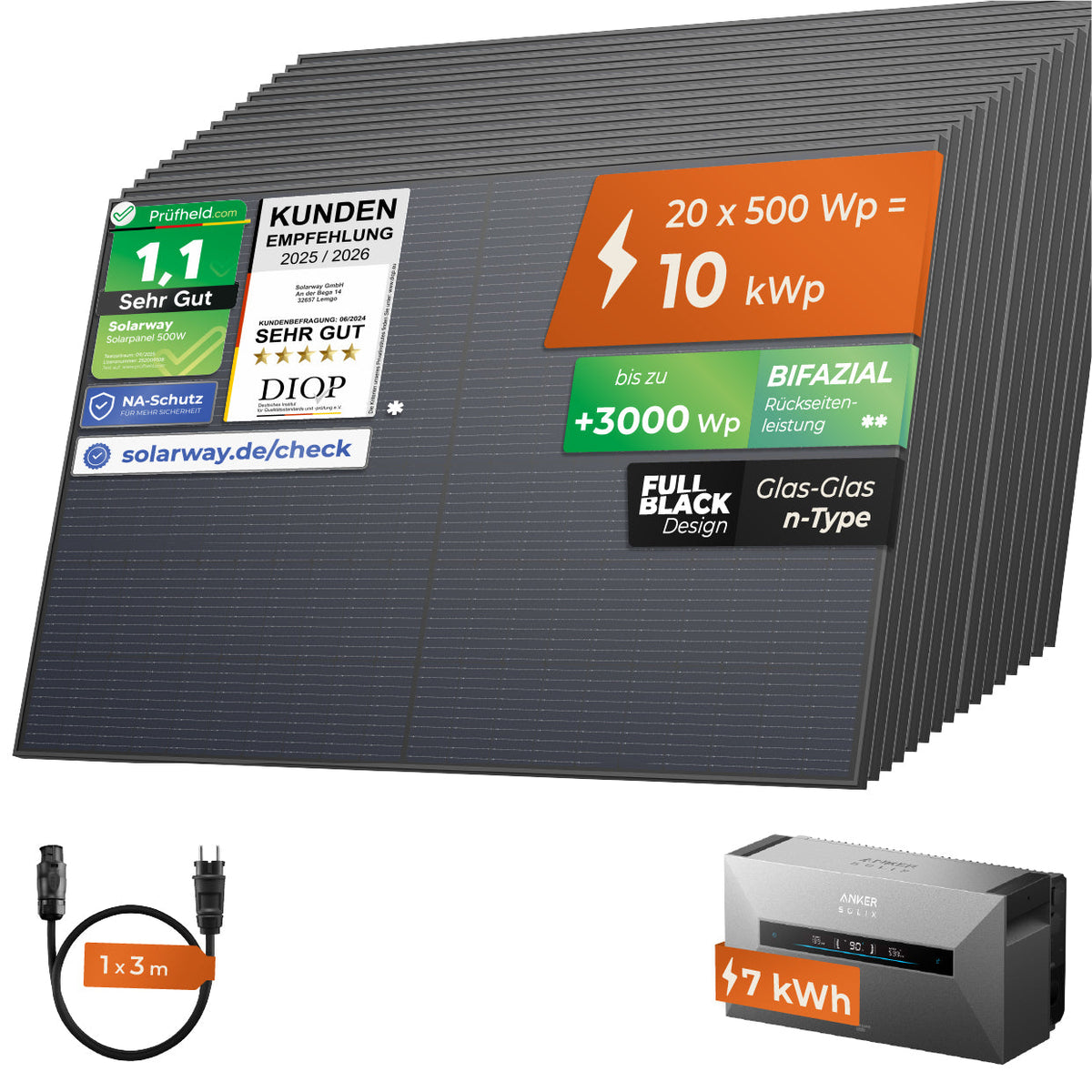 SOLARWAY Balkonkraftwerk 10 kWp | Anker SOLIX Solarbank MAX 7000 Wh Speicher
