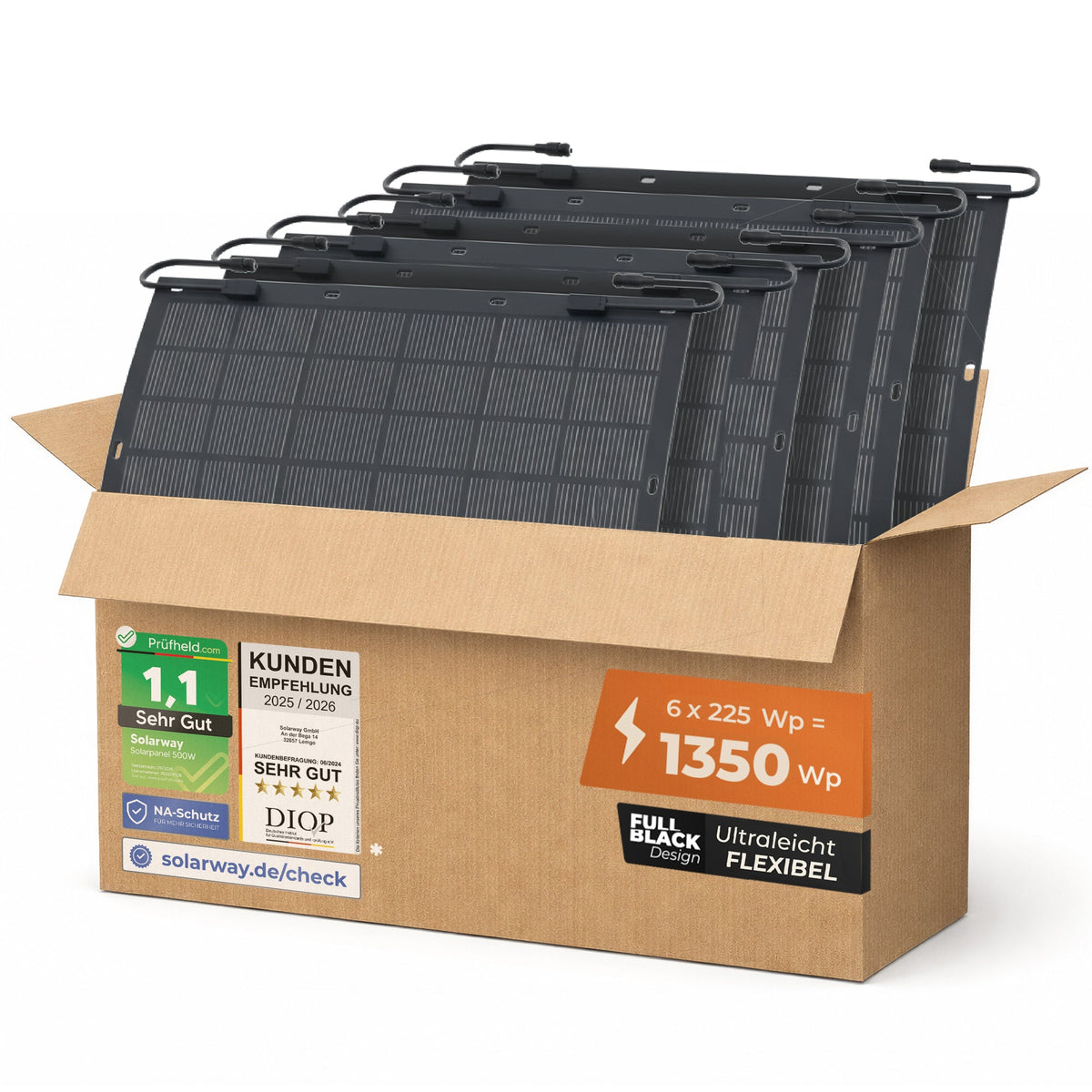 SOLARWAY flexible Solarmodule 1350 Wp (6x225 Wp), ultraleicht, ohne Kabel - Amazon-Variante