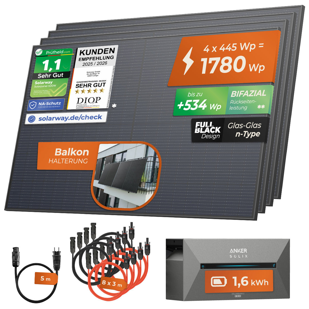 SOLARWAY Balkonkraftwerk 1780 Watt mit Anker Solarbank 2 – Produktansicht 10