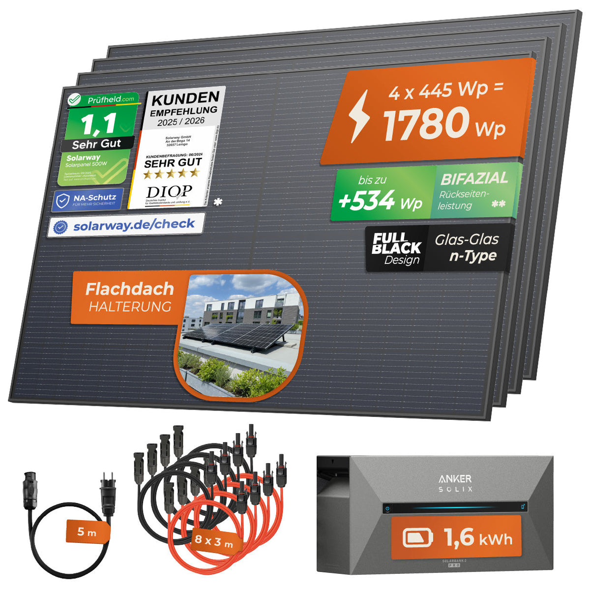 SOLARWAY Balkonkraftwerk 1780 Watt mit Anker Solarbank 2 – Produktansicht 11