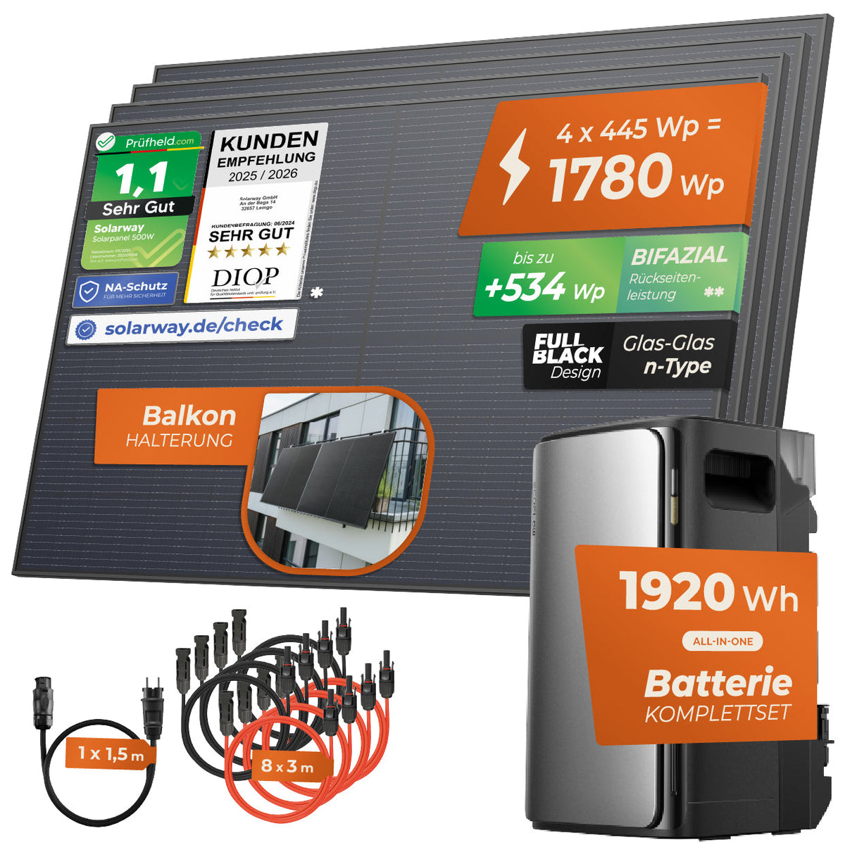 SOLARWAY Balkonkraftwerk 1780 Watt Ultra mit EcoFlow STREAM Ultra – Produktansicht 2