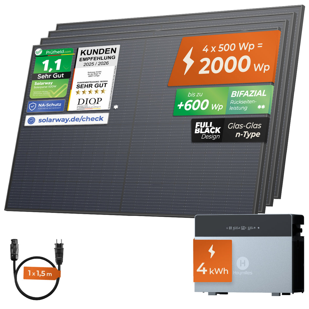 SOLARWAY Balkonkraftwerk 2000 Watt | Hoymiles HiBattery 4020 X