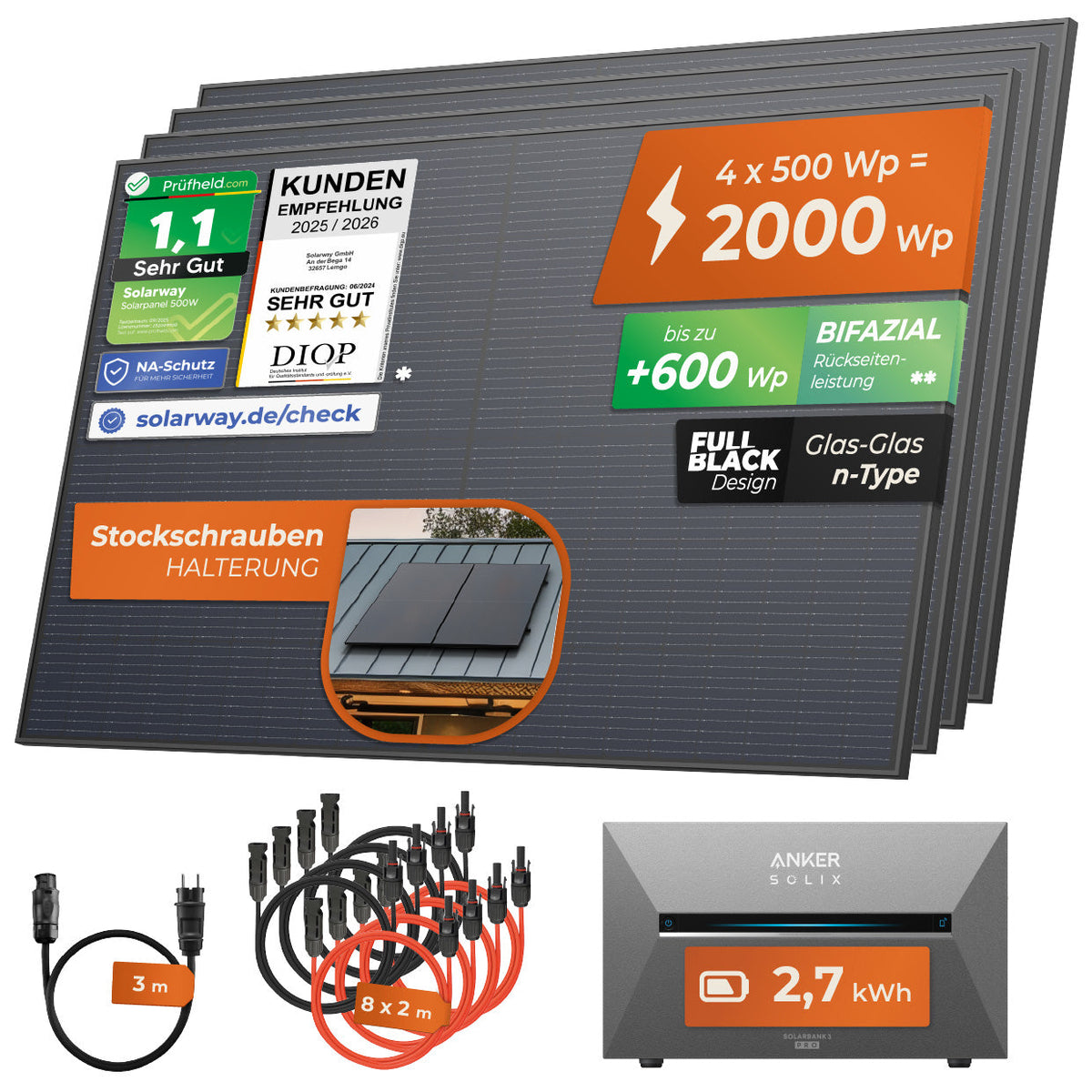 SOLARWAY Balkonkraftwerk 2000 Watt mit Solarbank 3 E2700 Pro und 2,7 kWh – Ansicht 11