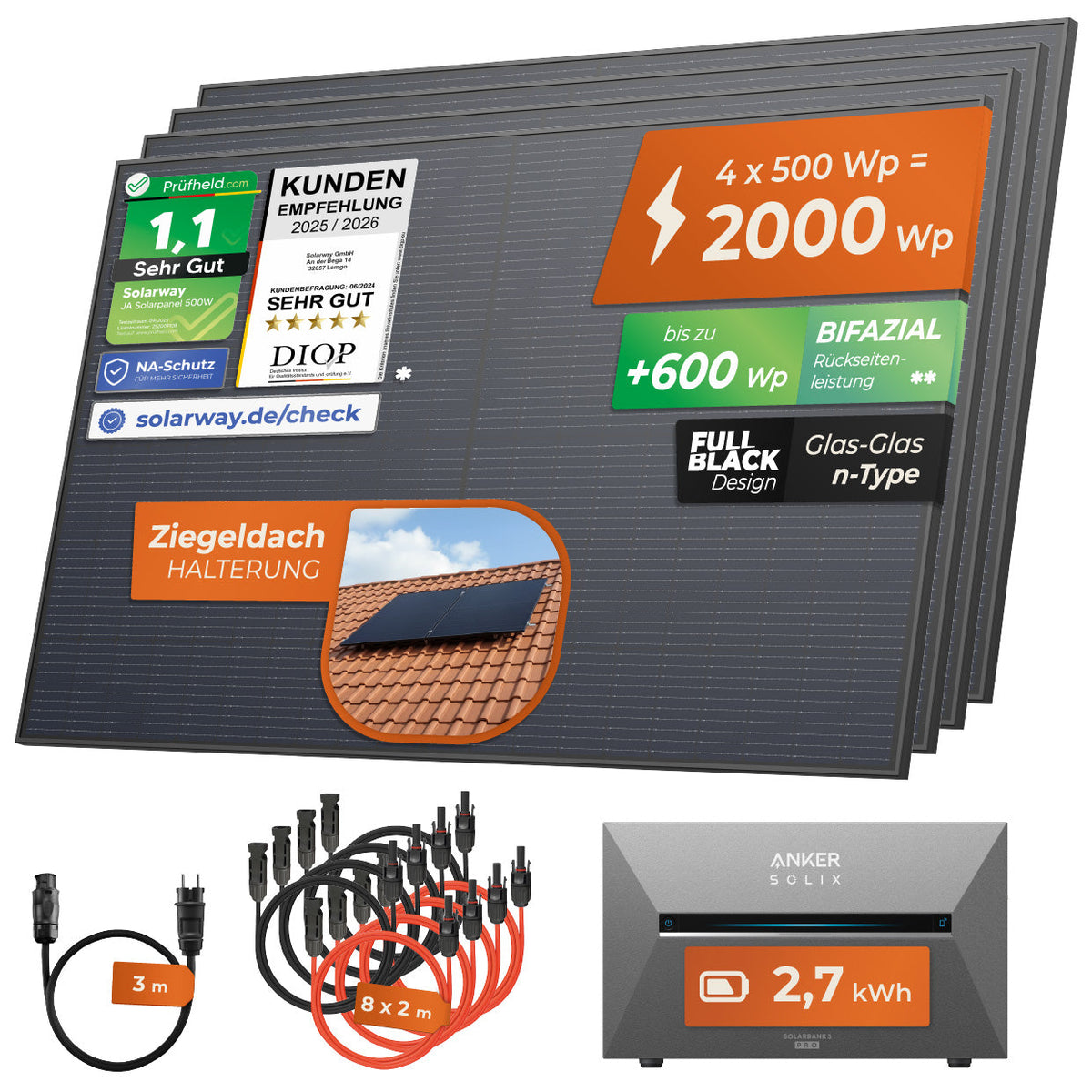 SOLARWAY Balkonkraftwerk 2000 Watt mit Solarbank 3 E2700 Pro und 2,7 kWh – Ansicht 12