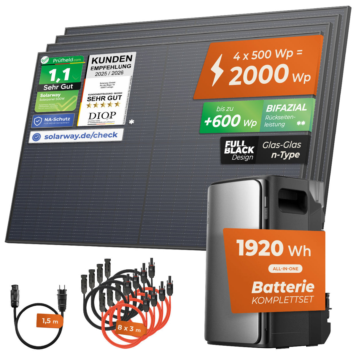SOLARWAY Balkonkraftwerk 2000 Watt Ultra mit EcoFlow STREAM Ultra und 1,92 kWh Speicher