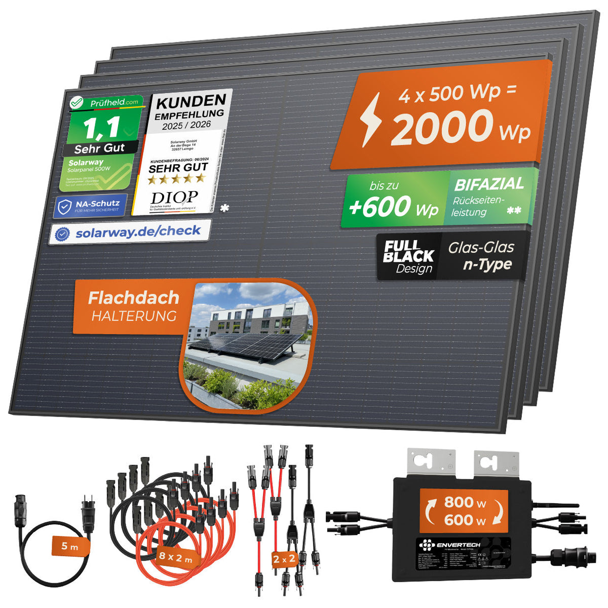 SOLARWAY Balkonkraftwerk 2000 Watt mit Envertech 800 Watt – Produktansicht 9