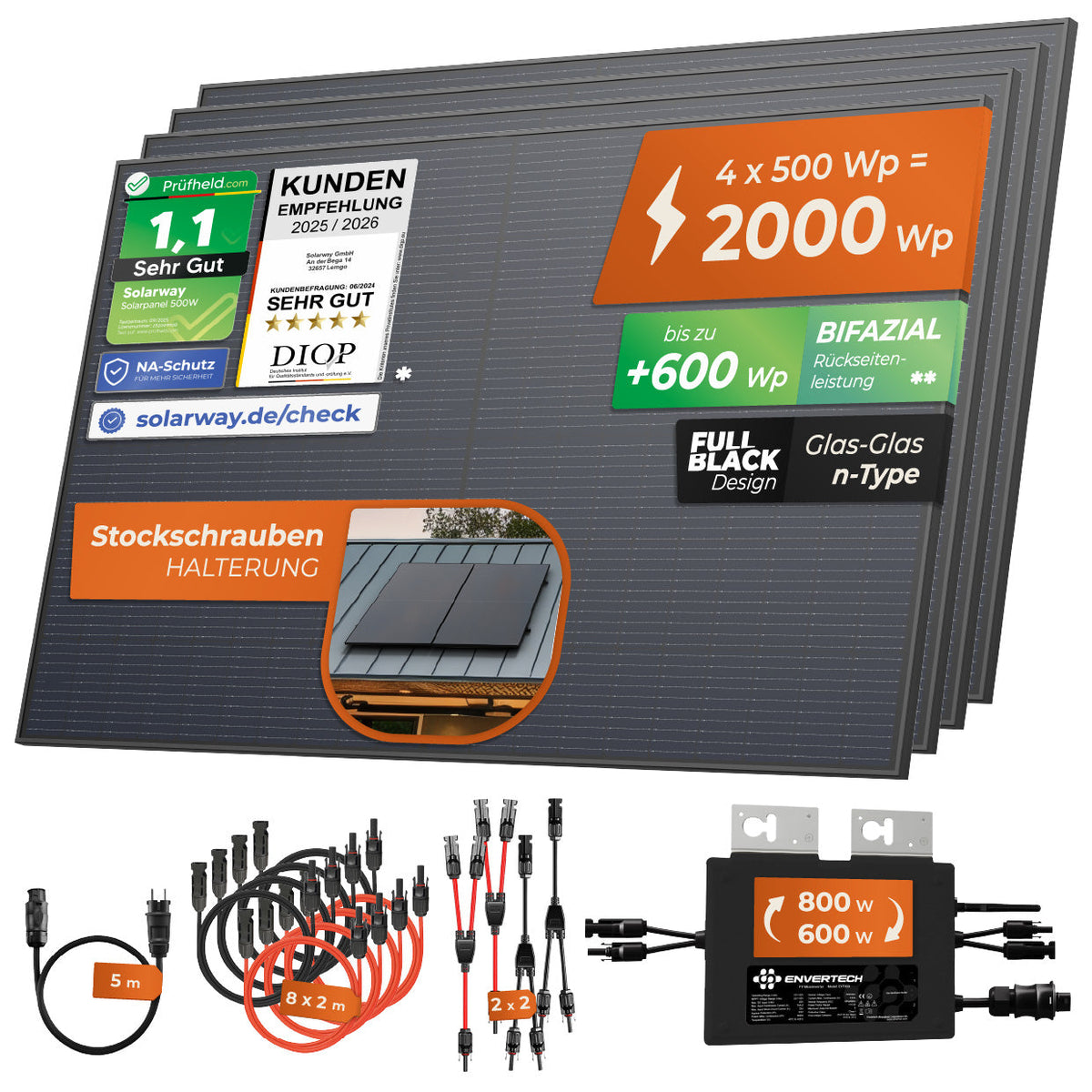 SOLARWAY Balkonkraftwerk 2000 Watt mit Envertech 800 Watt – Produktansicht 10