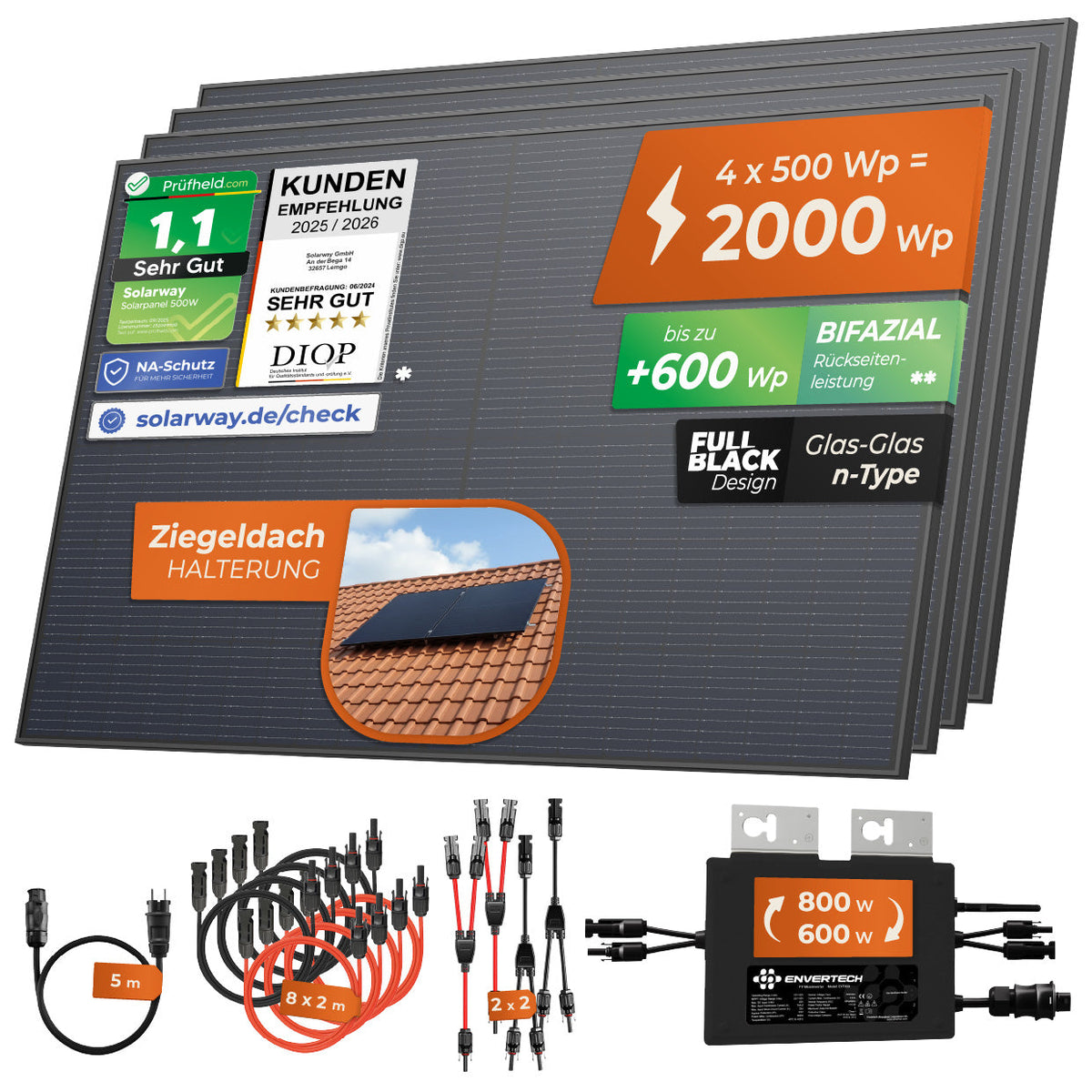 SOLARWAY Balkonkraftwerk 2000 Watt mit Envertech 800 Watt – Produktansicht 11