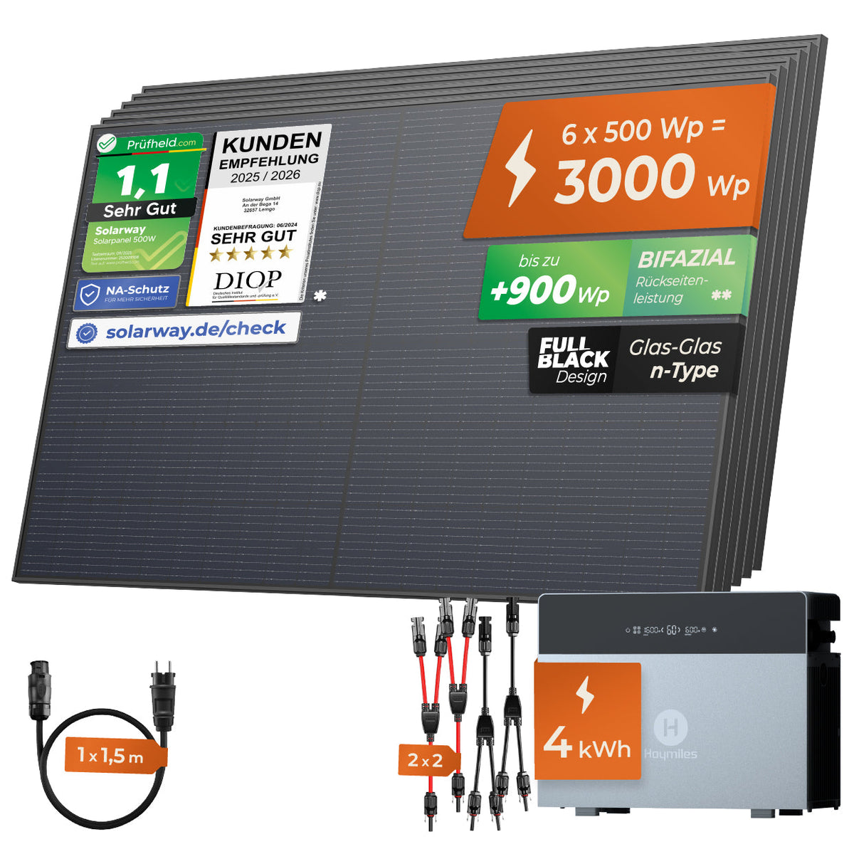 SOLARWAY Balkonkraftwerk 3000 Watt | Hoymiles HiBattery 4020 X