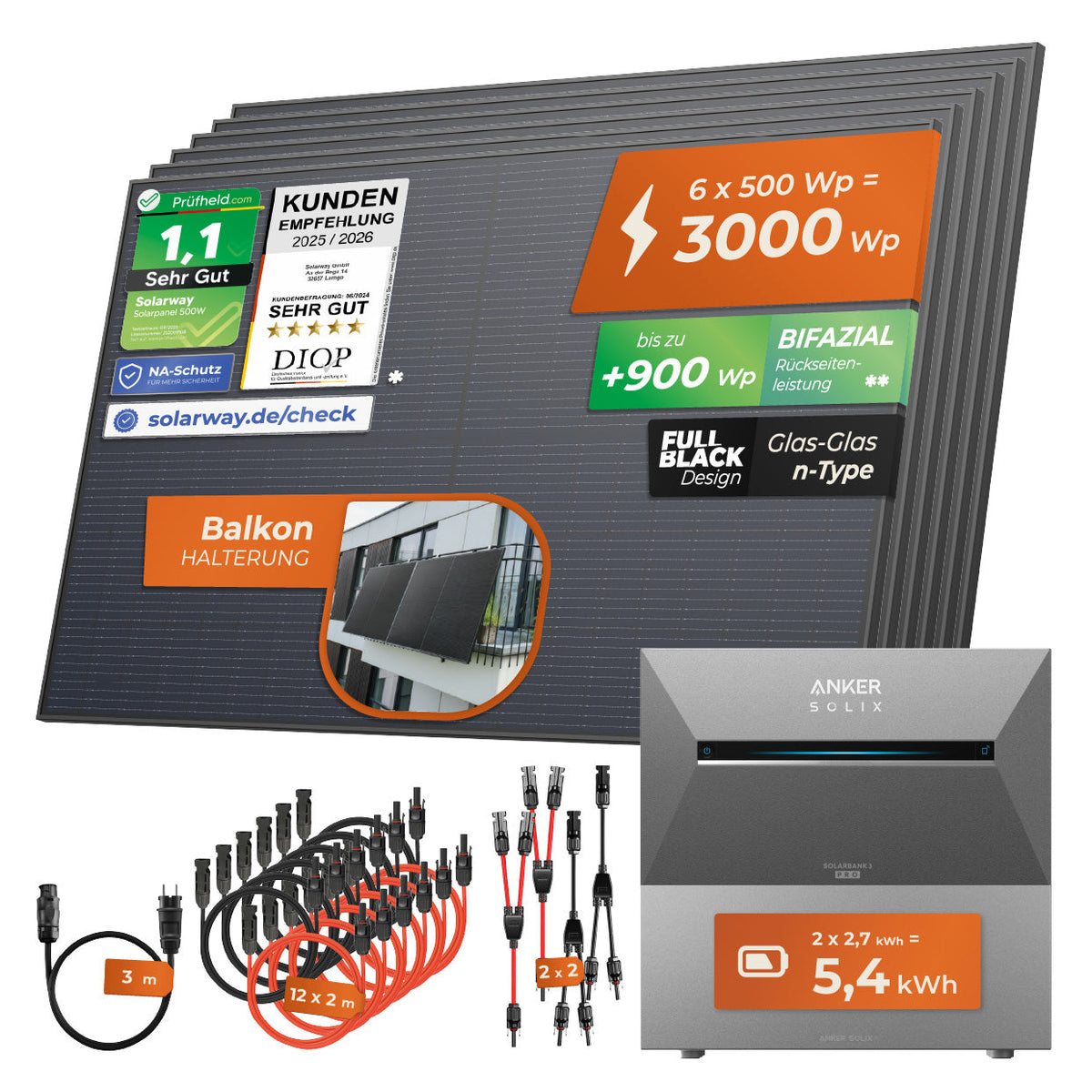 SOLARWAY Balkonkraftwerk 3000 Watt Pro mit Anker Solarbank 3 – Produktansicht 9