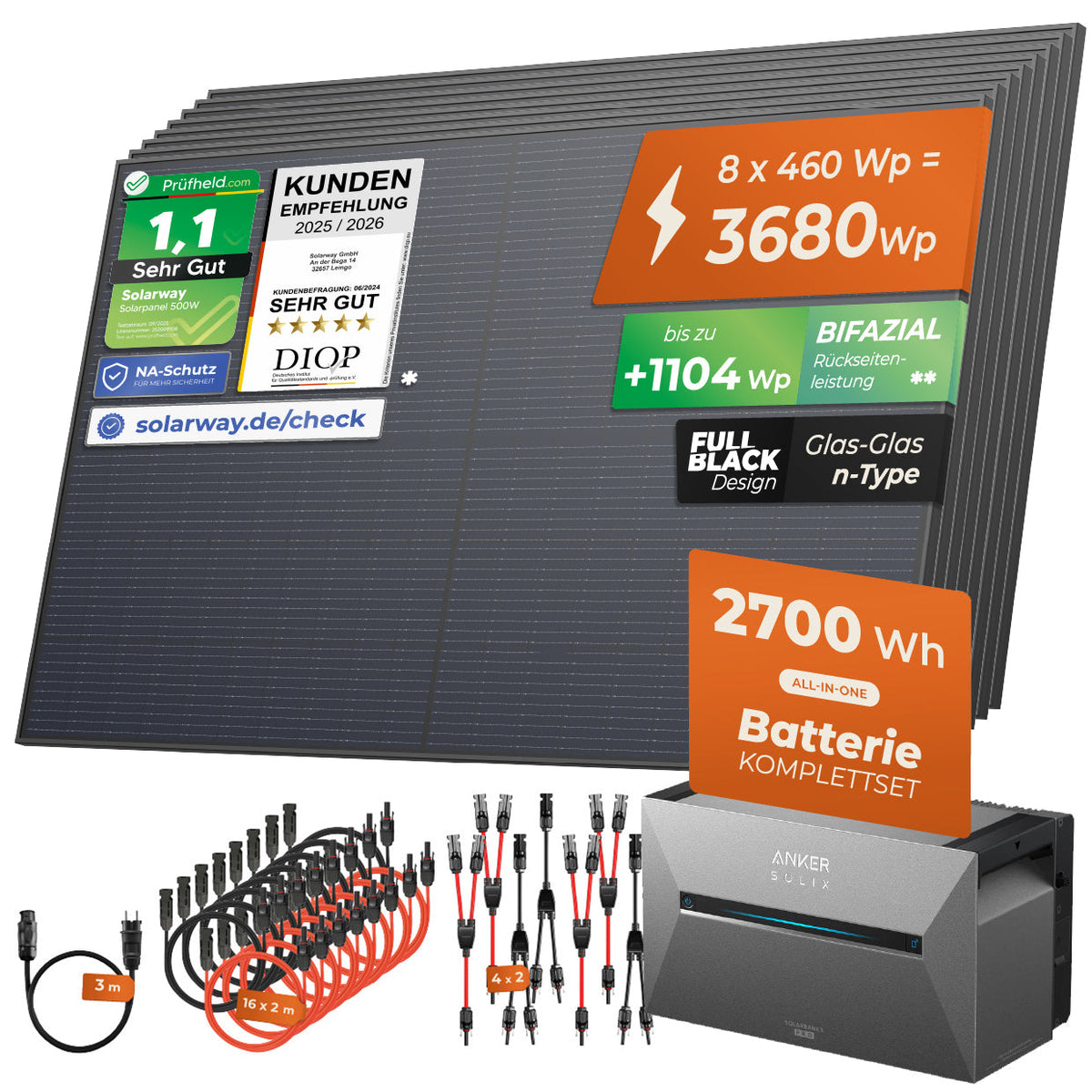 SOLARWAY Balkonkraftwerk 3680 Watt | Anker SOLIX Solarbank 3