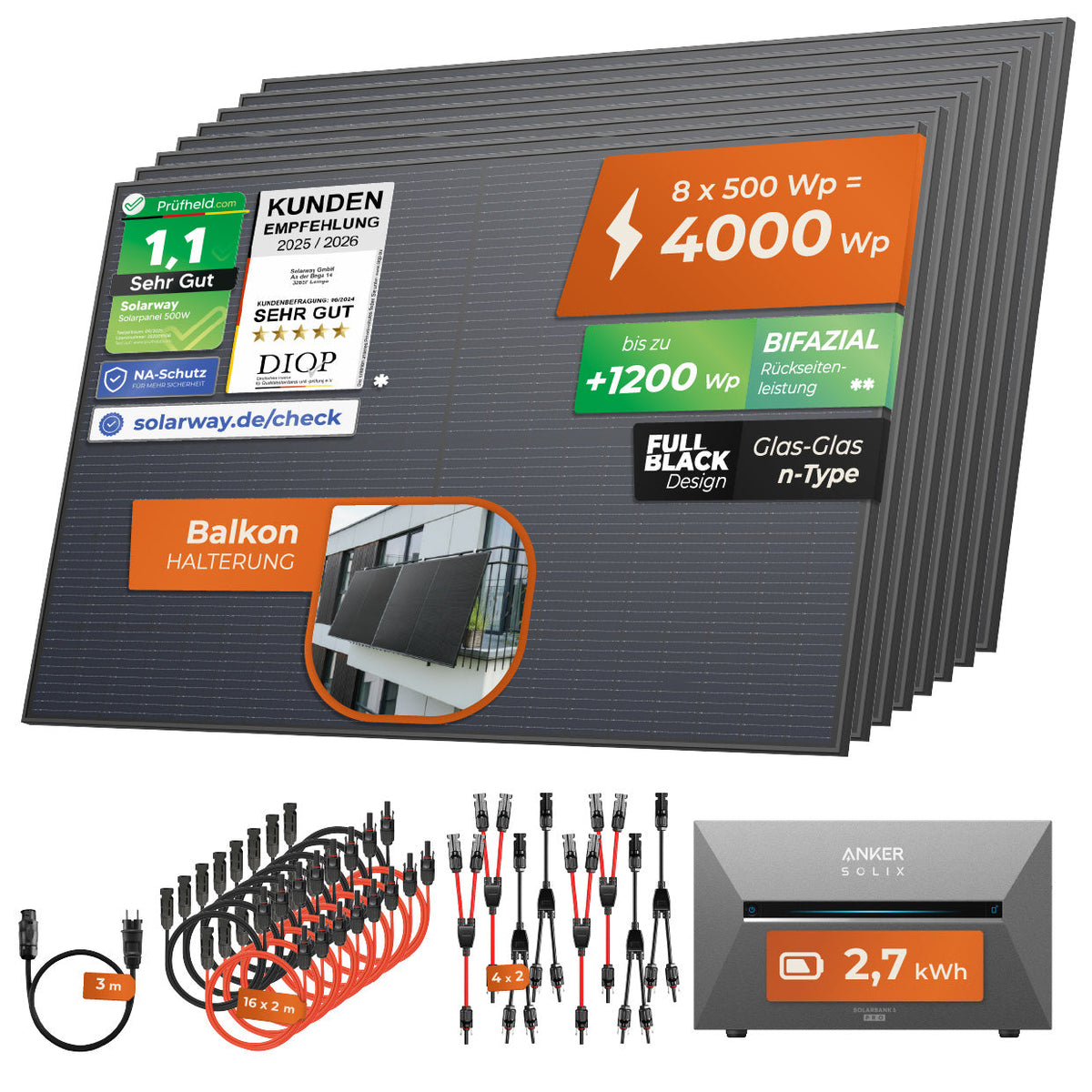 SOLARWAY Balkonkraftwerk 4000 Watt Pro mit Anker Solarbank 3 – Produktansicht 9