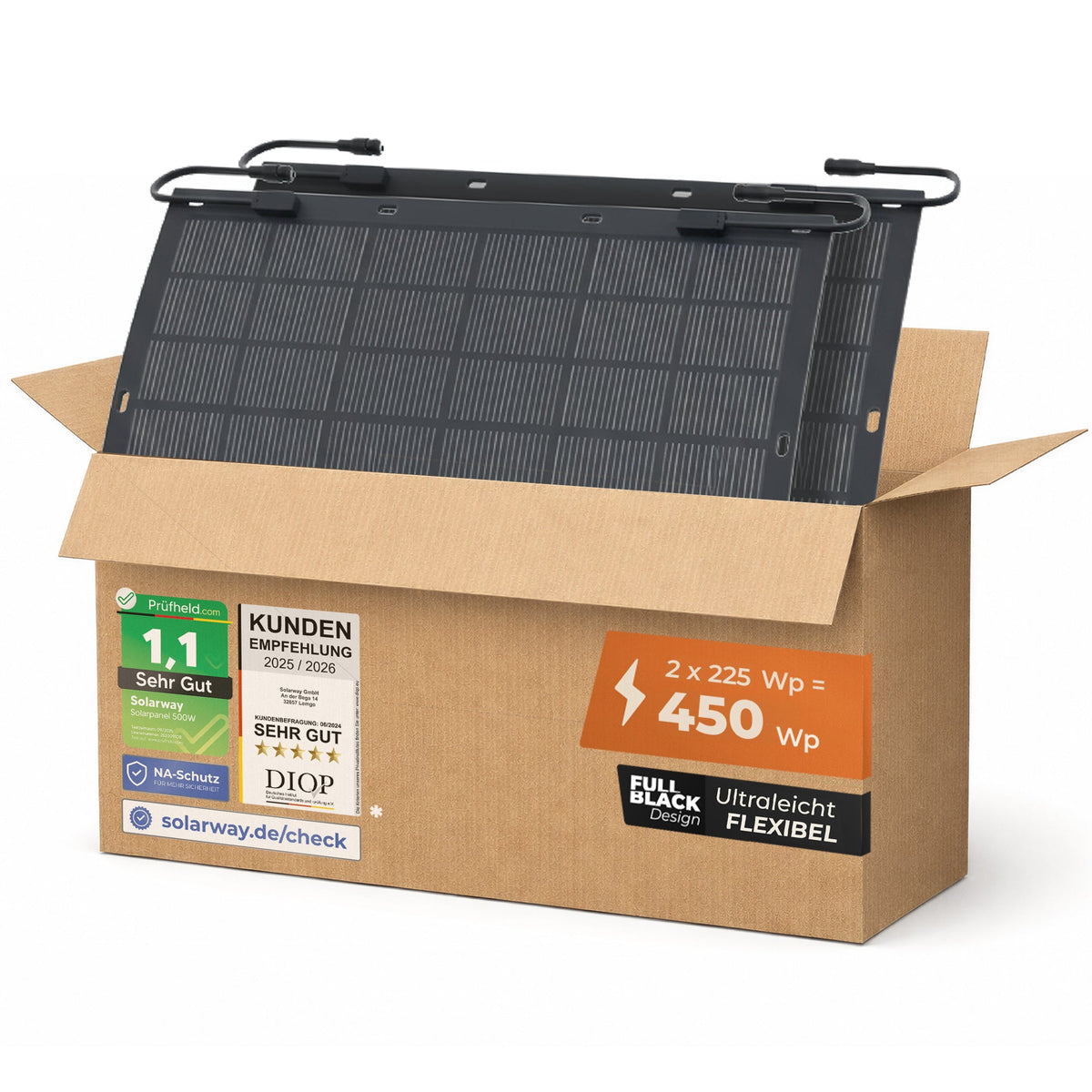 SOLARWAY flexibles Solarmodul 450 Wp (2x225 Wp), ultraleicht, ohne Kabel - Amazon-Variante