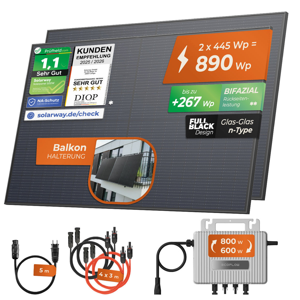 SOLARWAY Balkonkraftwerk 890 Watt mit EcoFlow Wechselrichter – Produktansicht 13