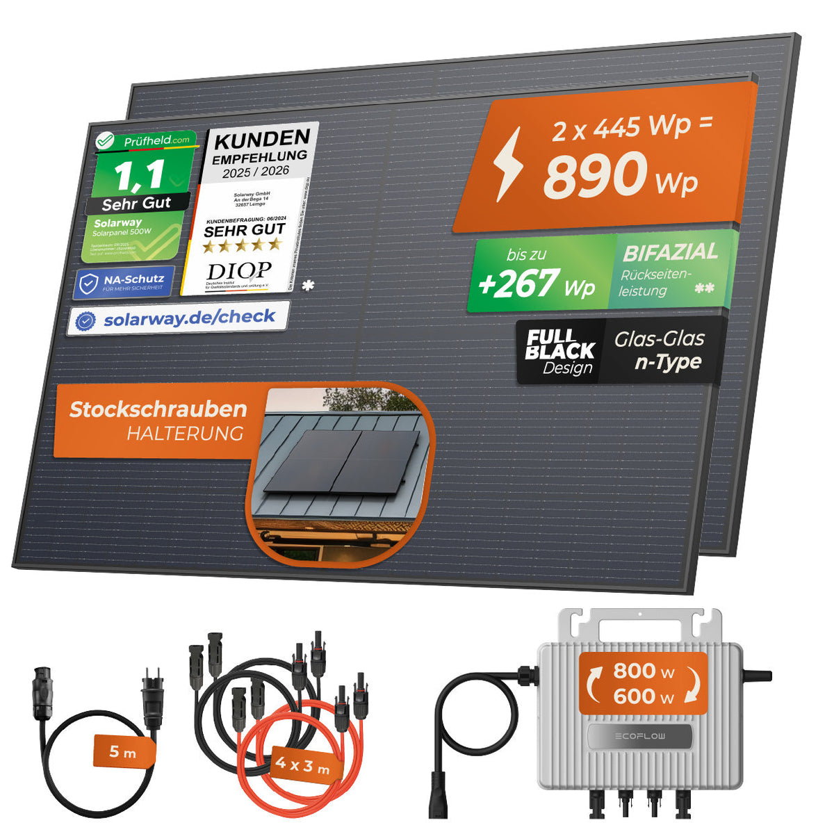 SOLARWAY Balkonkraftwerk 890 Watt mit EcoFlow Wechselrichter – Produktansicht 15