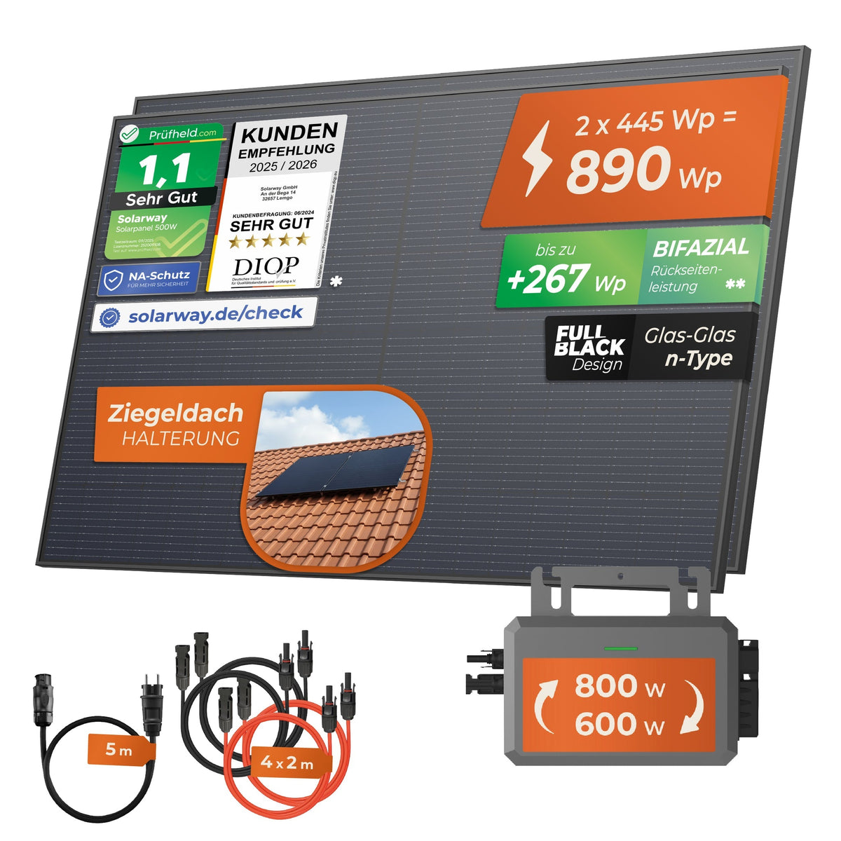 SOLARWAY Balkonkraftwerk 890 Watt mit Hoymiles 800 Watt – Ansicht 5