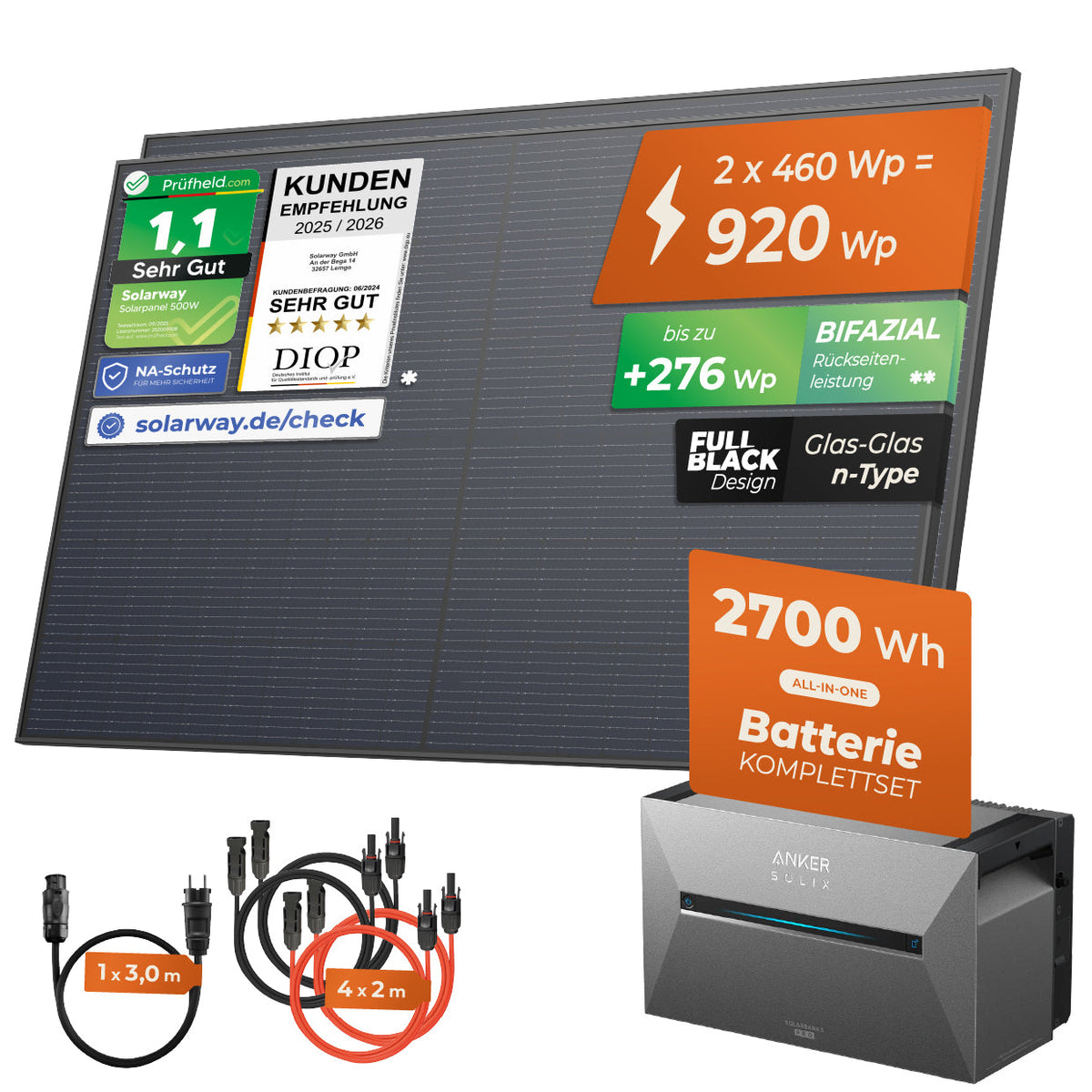 SOLARWAY Balkonkraftwerk 920 Watt | Anker SOLIX Solarbank 3