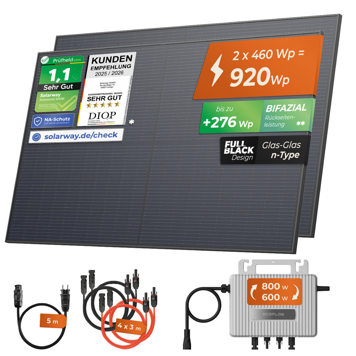 Solarway Balkonkraftwerk 920W | Ecoflow Stream 800