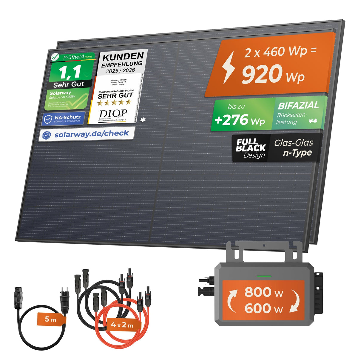 SOLARWAY Balkonkraftwerk 920 Watt | Hoymiles Hiflow 800