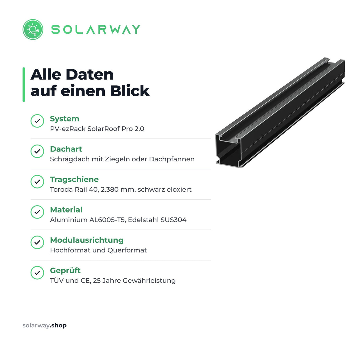 Clenergy PV-ezRack SolarRoof Pro 2.0 Unterkonstruktion | Schrägdach mit Ziegeln | schwarz eloxiert