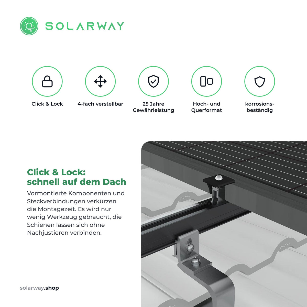 Clenergy PV-ezRack SolarRoof Pro 2.0 Unterkonstruktion | Schrägdach mit Ziegeln | schwarz eloxiert